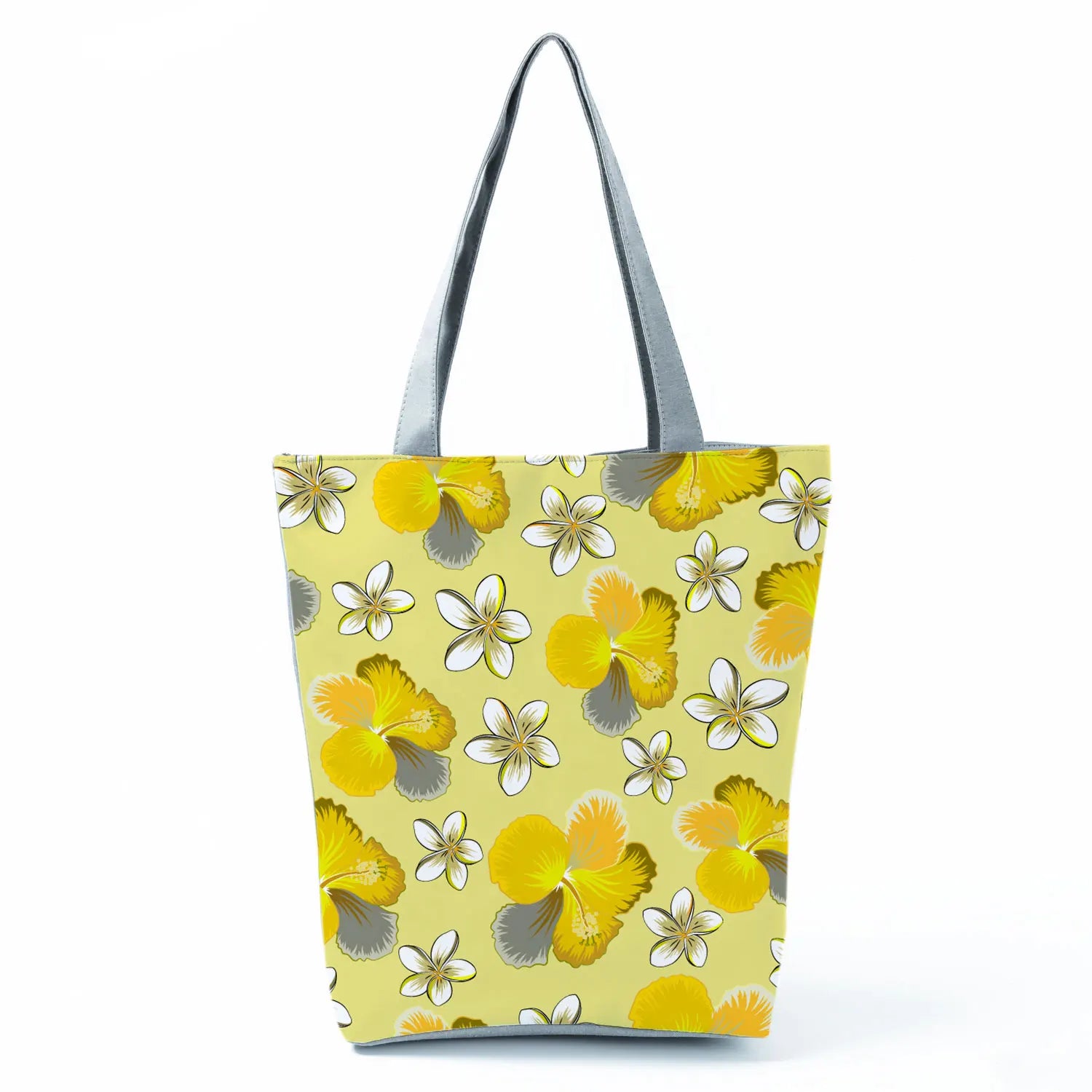 Floral Printed Handbag High Capacity Eco Reusable Yellow Shopping Bag
