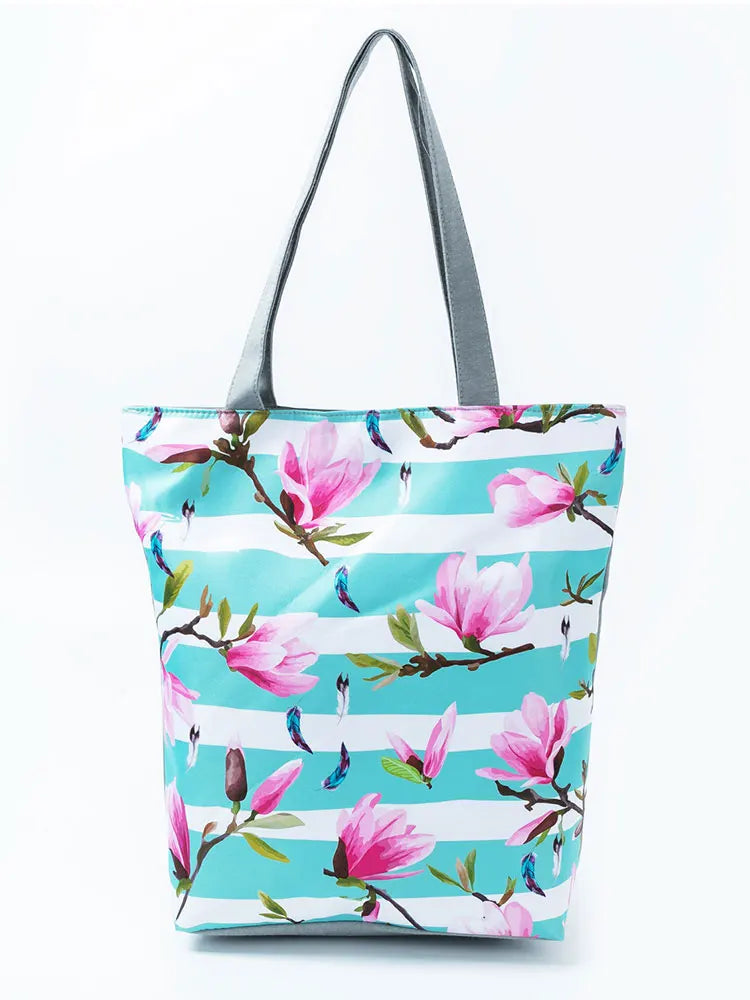 Floral Printed Eco Reusable Shopping Bag with Pockets