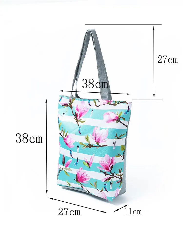 Floral Printed Eco Reusable Shopping Bag with Pockets