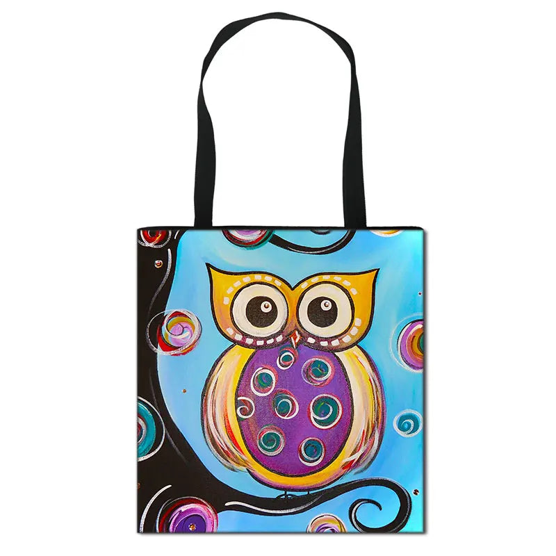 Floral & Owl Print Casual Tote Women's Handbag