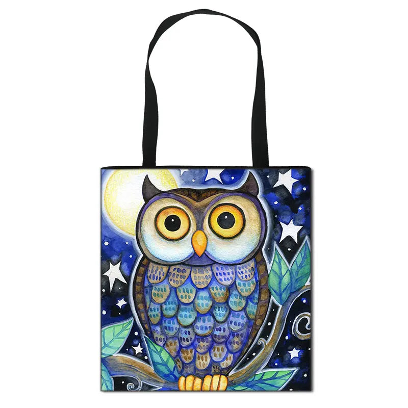 Floral & Owl Print Casual Tote Women's Handbag