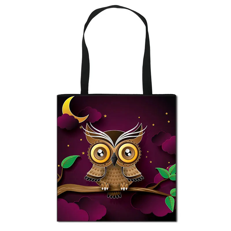 Floral & Owl Print Casual Tote Women's Handbag