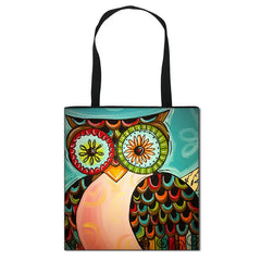 Floral & Owl Print Casual Tote Women's Handbag