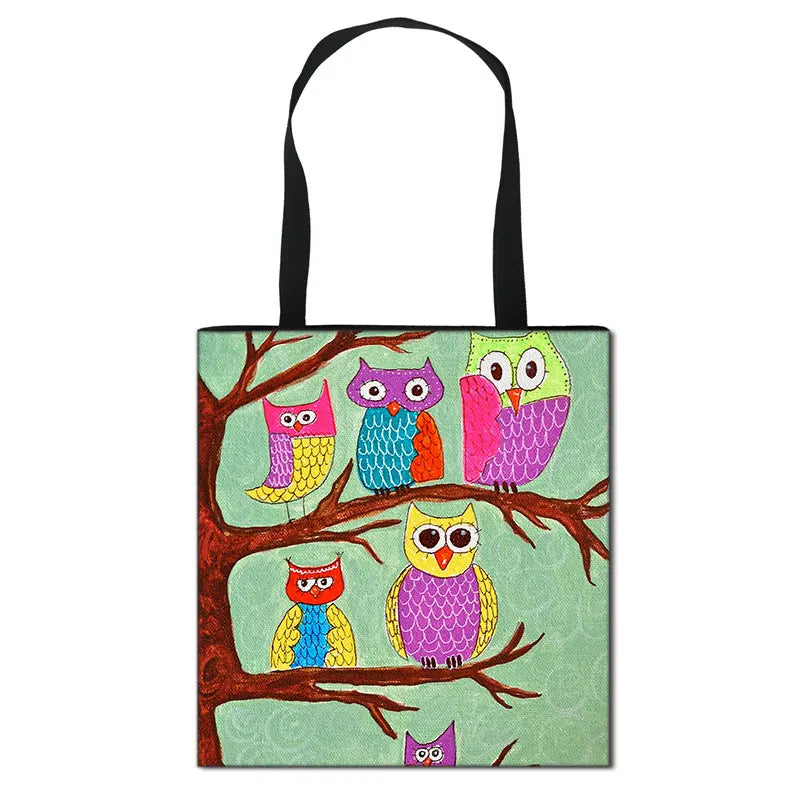 Floral & Owl Print Casual Tote Women's Handbag
