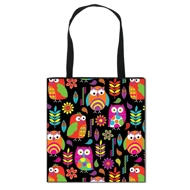 Floral & Owl Print Casual Tote Women's Handbag