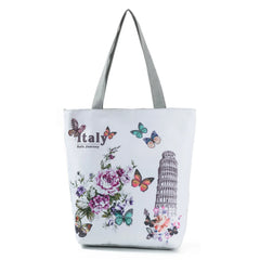 Flower Butterfly Printed Shoulder Bag Large Women's Tote Bag