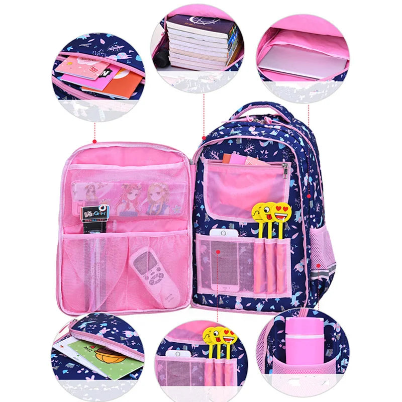 Flower Cartoon School Bag Girls Lightweight Backpack