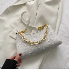 Flower Shoulder Purse Women Jacquard Underarm Bag Ladies Chain Top-handle Clutch