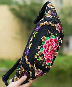 Flower Embroidered Ethnic Waist Bag for Women
