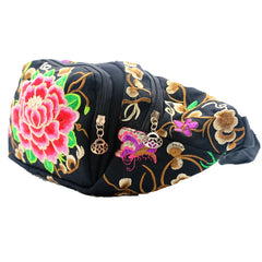 Flower Embroidered Ethnic Waist Bag for Women