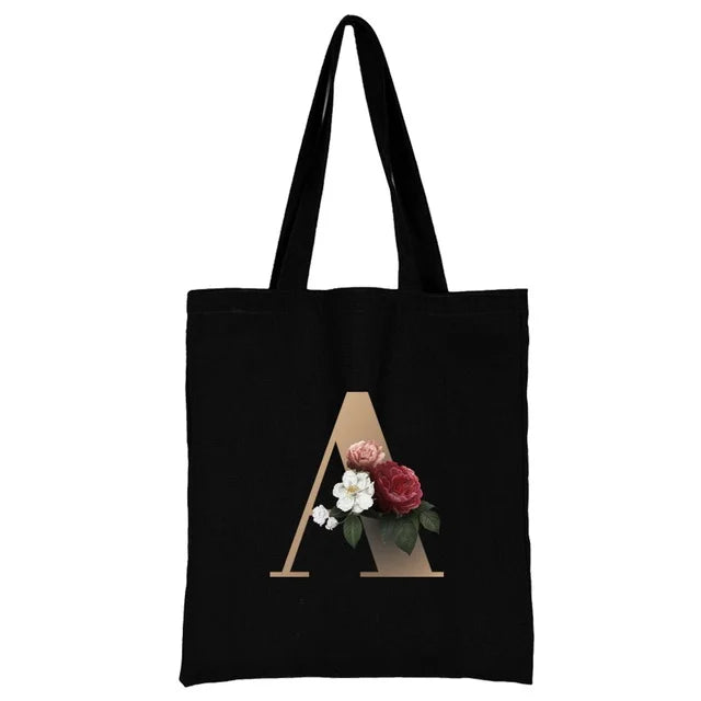 Flower Letter Printing Tote Bags for Women Reusable Shopping Bag