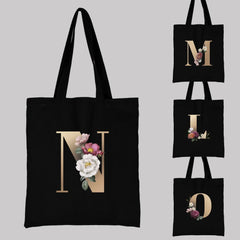 Flower Letter Printing Tote Bags for Women Reusable Shopping Bag