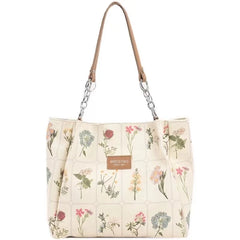 Flower Pattern Canvas Shoulder Bag Large Capacity Female Tote Handbag