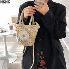 Flower Pattern Straw Crossbody Bag Women's Summer Handbag