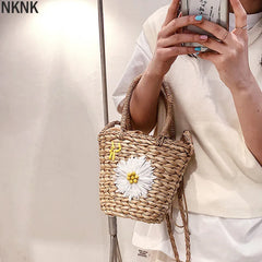 Flower Pattern Straw Crossbody Bag Women's Summer Handbag