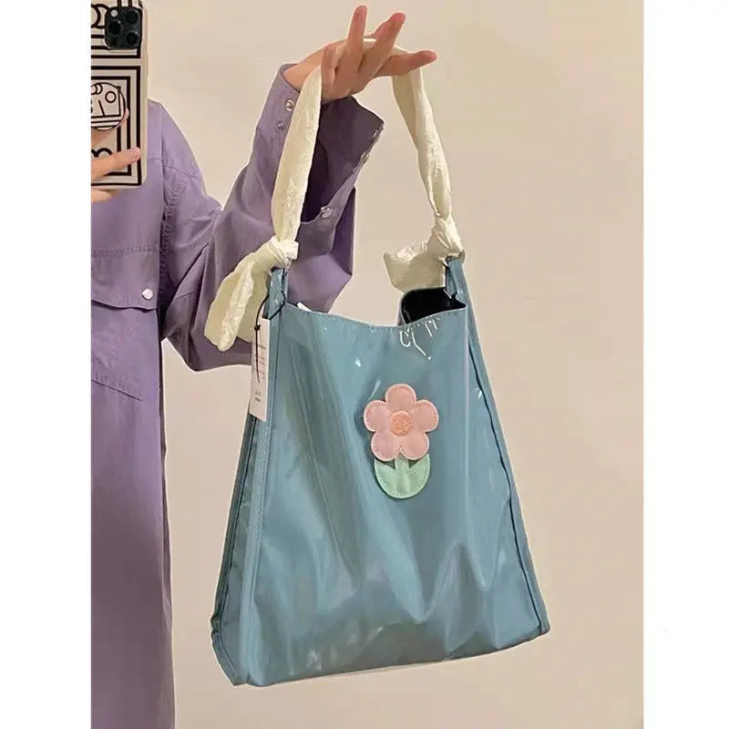 Flower Pattern Women Casual Tote Shoulder Bag Patent Leather Large Purse