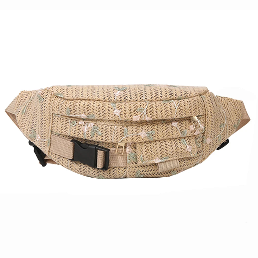 Woven Flower Waist Bag for Women Summer Travel Fanny Pack