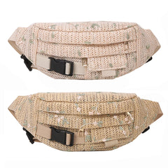 Woven Flower Waist Bag for Women Summer Travel Fanny Pack