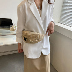 Woven Flower Waist Bag for Women Summer Travel Fanny Pack