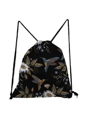 Flowers Birds Drawstring Backpack Sports Gym Bag Women Men Travel Mini Bag