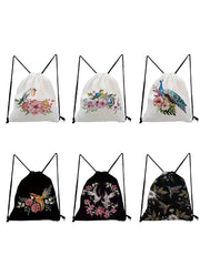 Flowers Birds Drawstring Backpack Sports Gym Bag Women Men Travel Mini Bag