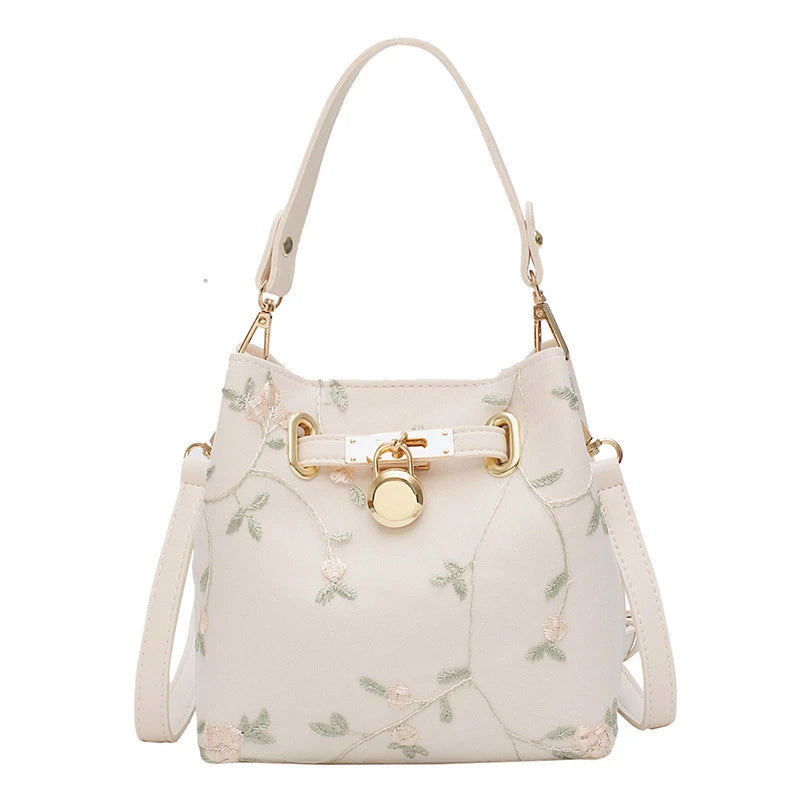 Flowers Embroidery Bucket Crossbody Bag for Women