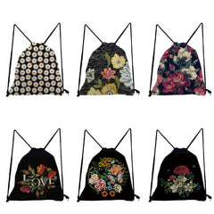 Flowers Printed Drawstring Backpack Sports Gym Bag Plant Women Swim Travel