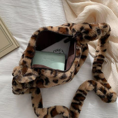 Leopard Print Handbag Small Crossbody Bag Women Plush Soft