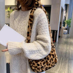 Leopard Print Handbag Small Crossbody Bag Women Plush Soft
