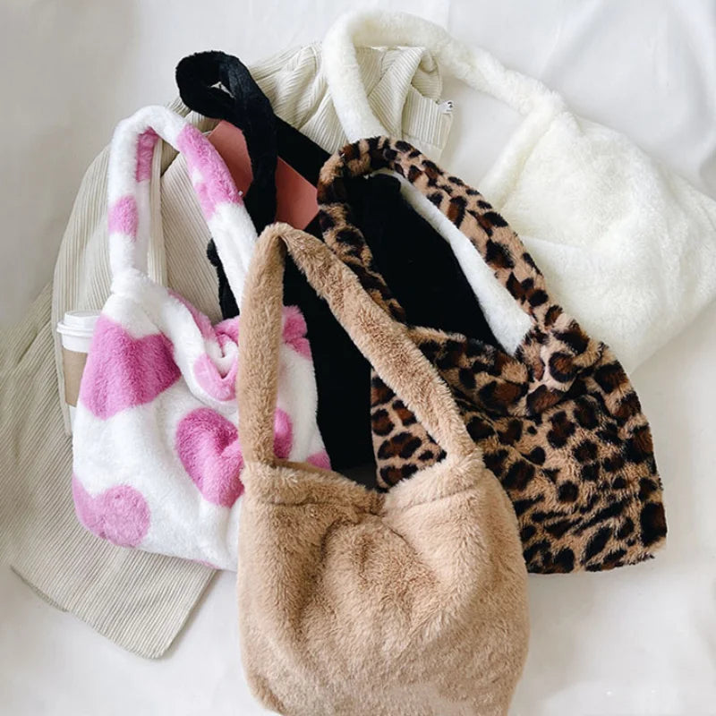 Plush Animal Printed Handbag for Women