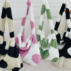Plush Animal Printed Handbag for Women