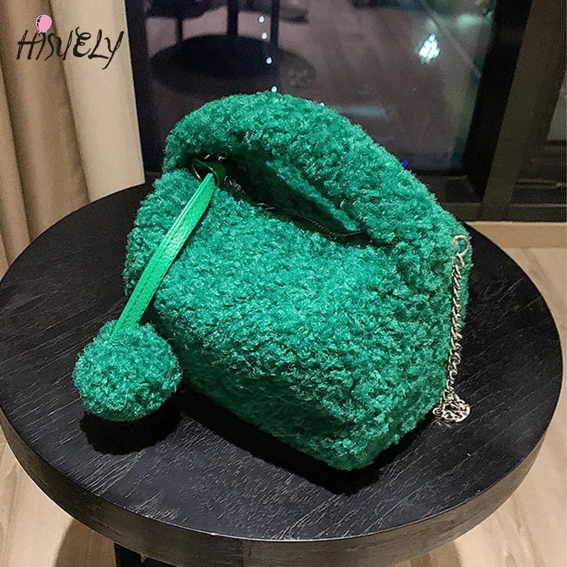 Fluffy Chain Messenger Bag Women's Solid Creative Portable Small Square Bag