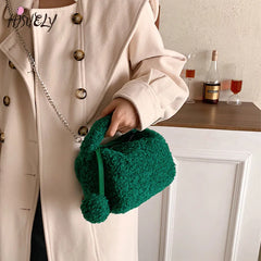 Fluffy Chain Messenger Bag Women's Solid Creative Portable Small Square Bag