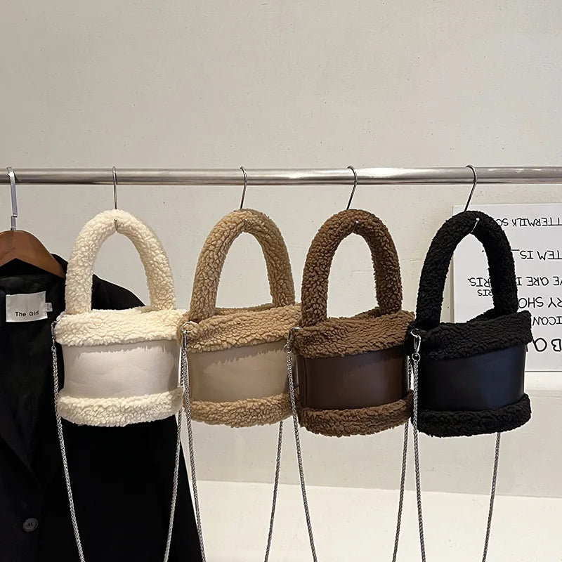 Women's Fluffy Winter Handbag Chain Diagonal Bucket Bag