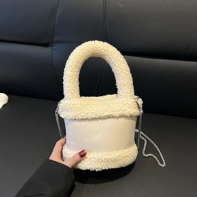 Women's Fluffy Winter Handbag Chain Diagonal Bucket Bag