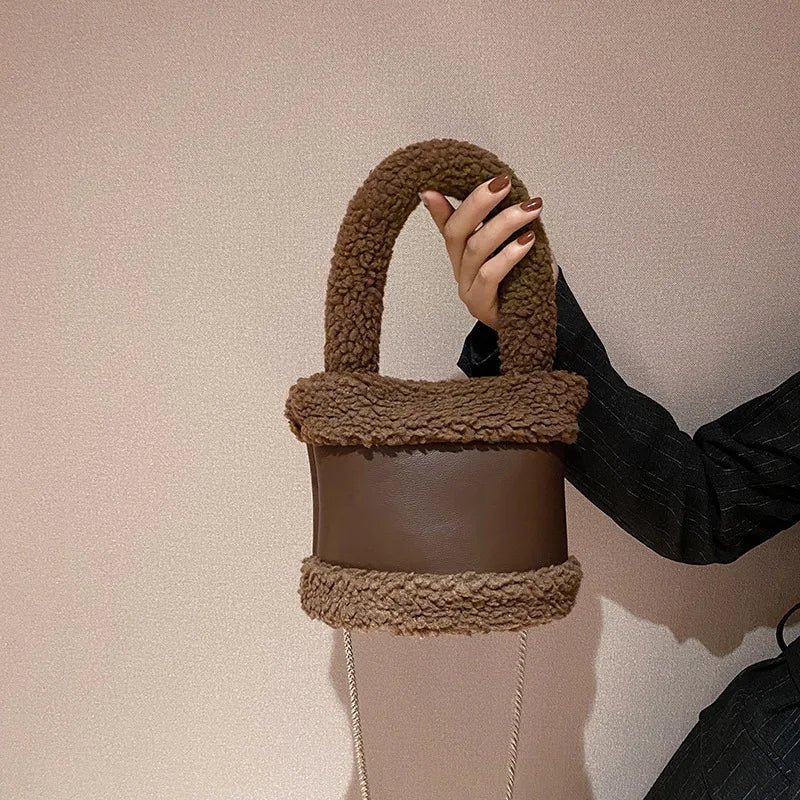 Women's Fluffy Winter Handbag Chain Diagonal Bucket Bag
