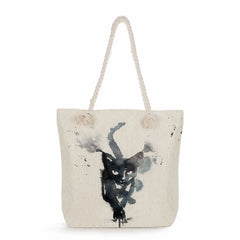 Foldable Cat Print Tote Bag High Capacity Reusable Shoulder Bag
