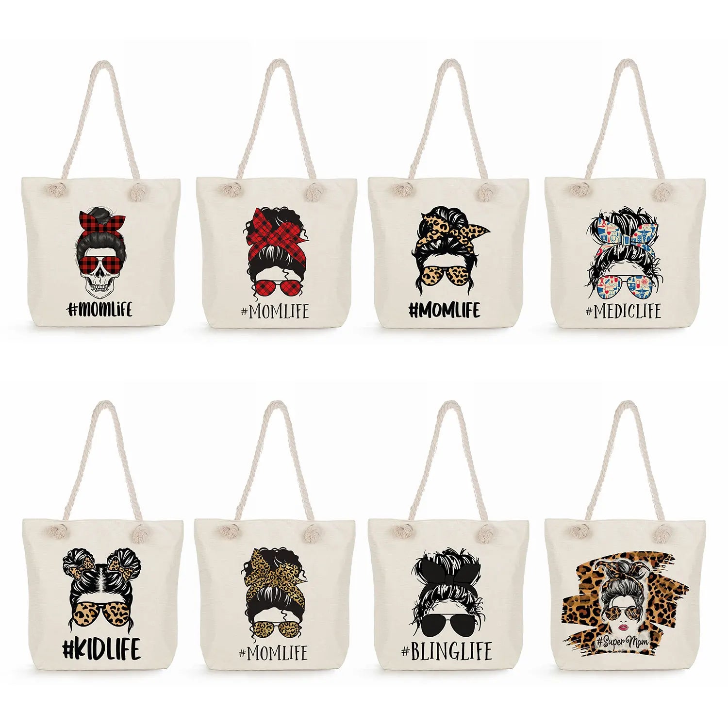 Cartoon Lady Shoulder Bag Sunglasses Girl Print Handbag Foldable Shopping Tote