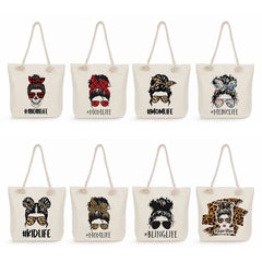 Cartoon Lady Shoulder Bag Sunglasses Girl Print Handbag Foldable Shopping Tote
