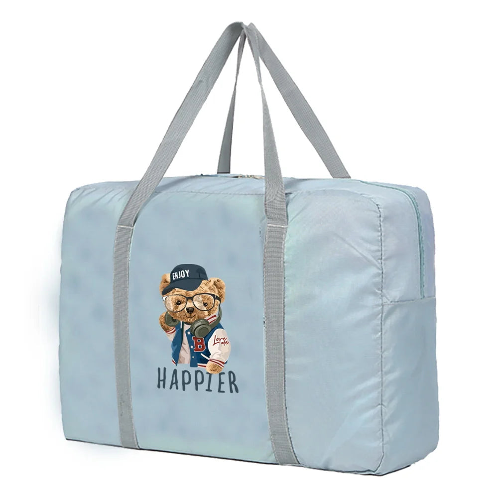 Bear Pattern Foldable Travel Bag Clothing Storage Duffle Unisex Handbag