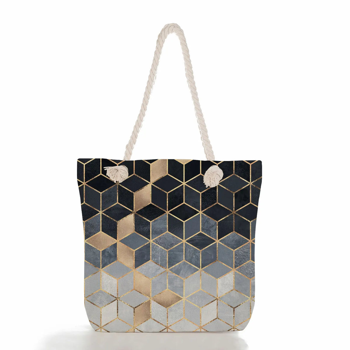 Reusable Shopper Bags Geometry Print Women Linen Handbags
