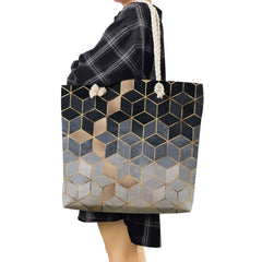 Reusable Shopper Bags Geometry Print Women Linen Handbags