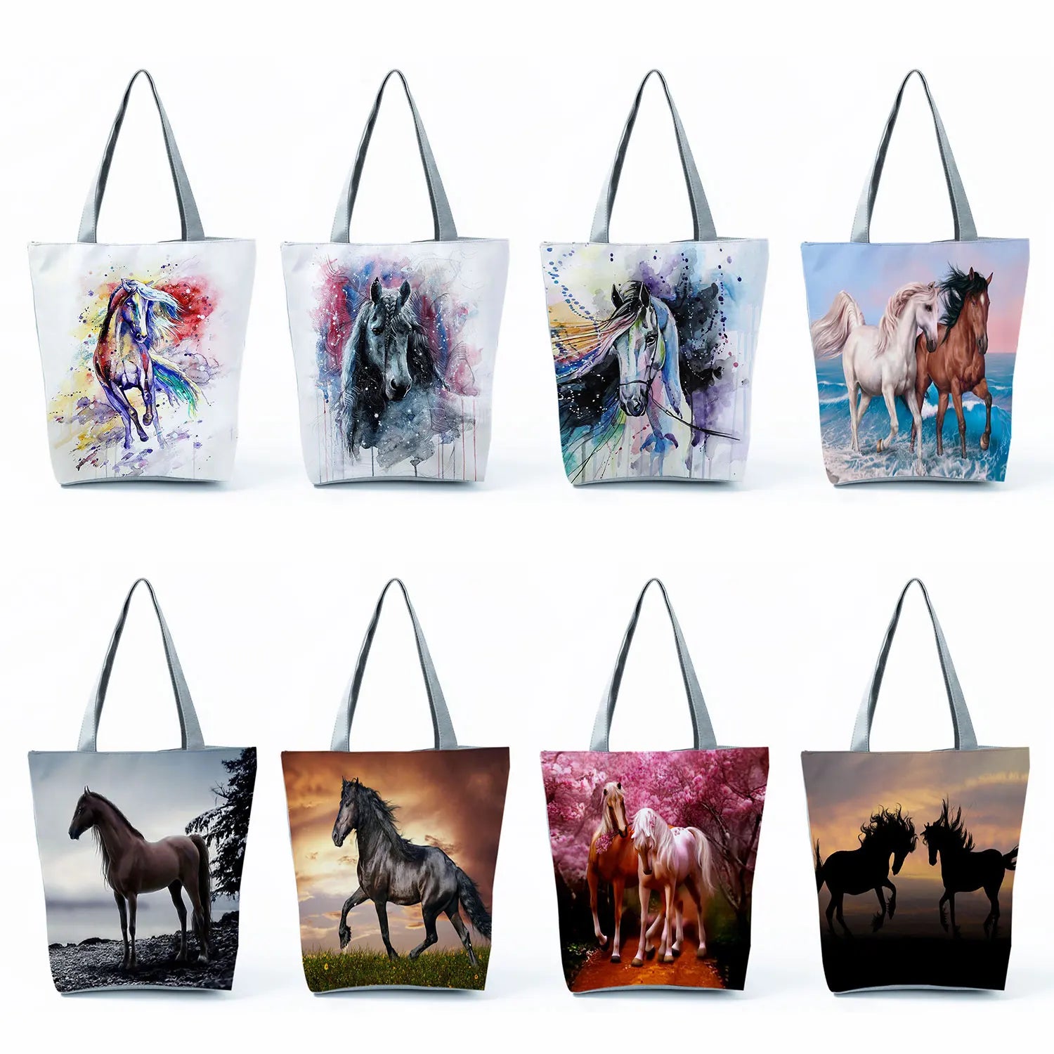 Watercolor Horse Print Foldable Travel Shoulder Bag