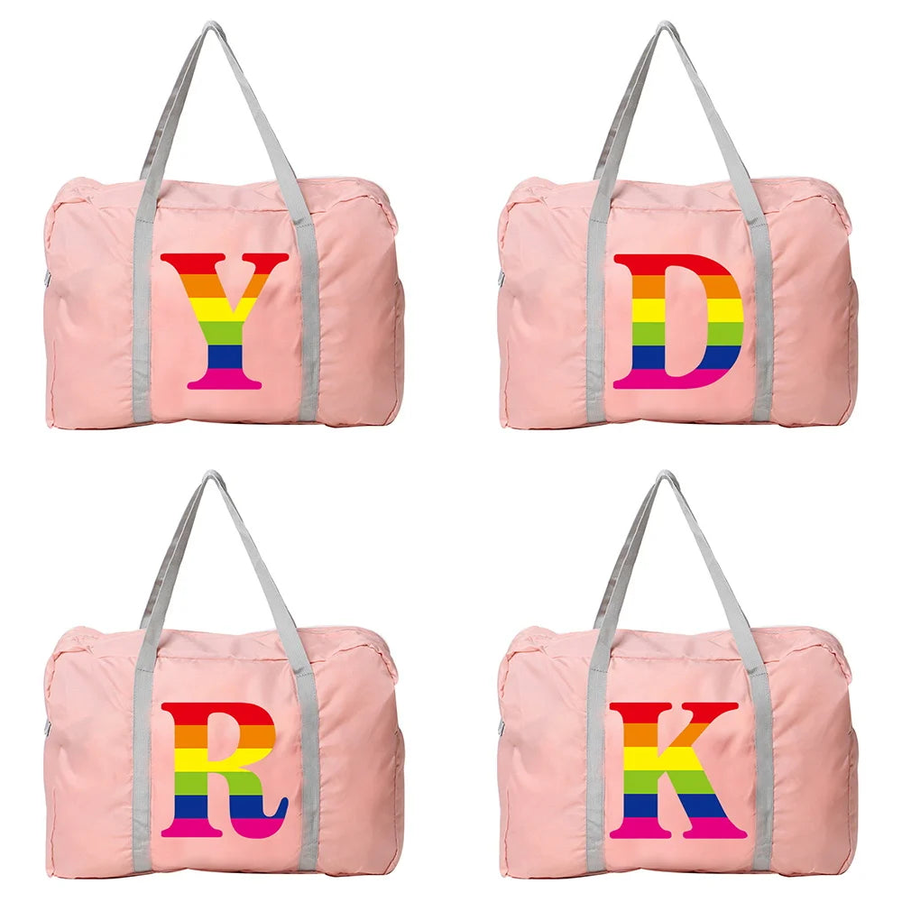 Rainbow Letter Print Travel Bag Duffle Organizer Carry-on Luggage