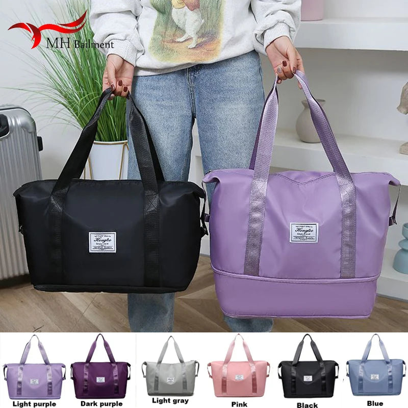 Waterproof Travel Tote Bag Large Capacity Multifunctional Pink Duffle Handbag