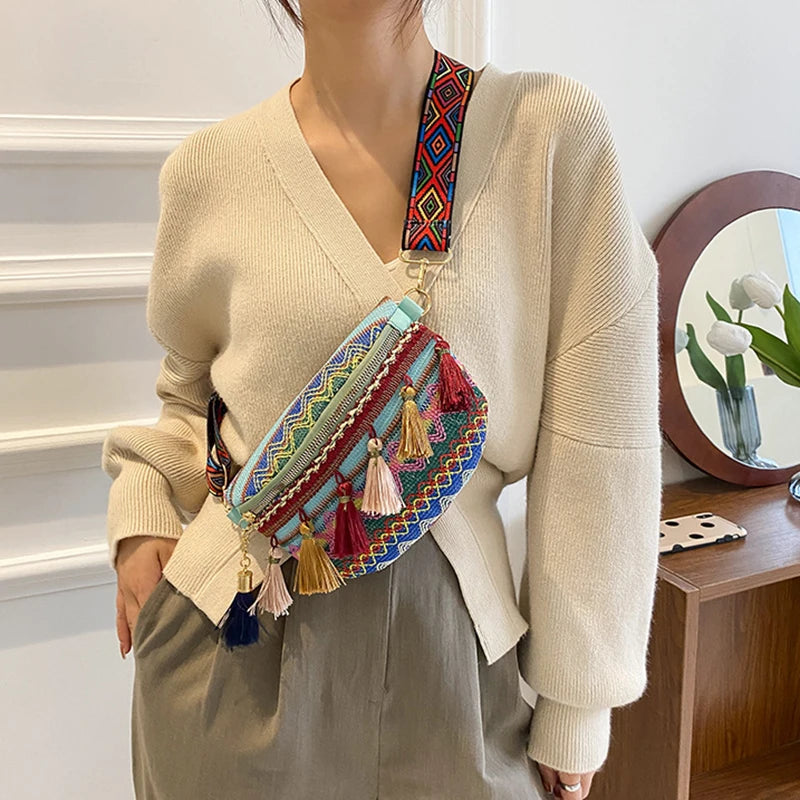 Colorful Fanny Pack Folk Style Waist Bag for Women
