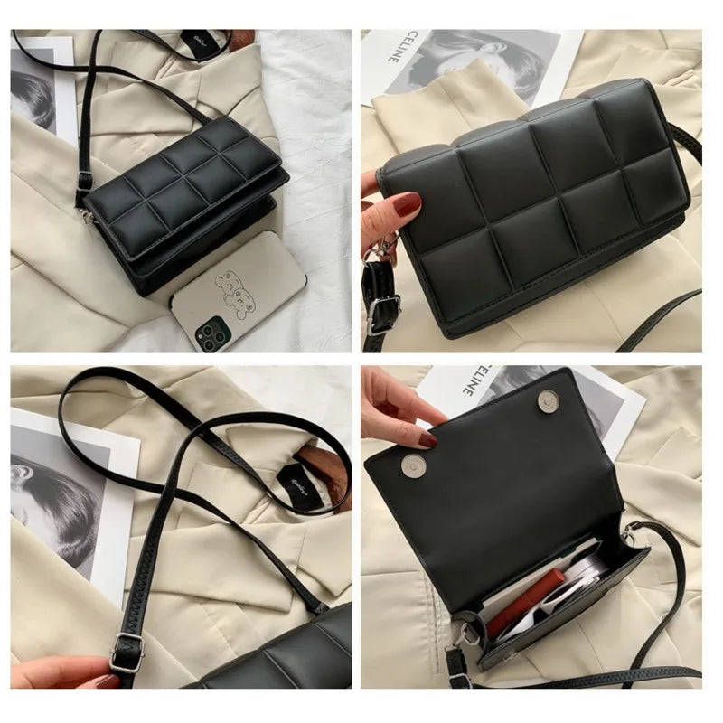 Plaid Shoulder Bag for Women PU Leather Handbag