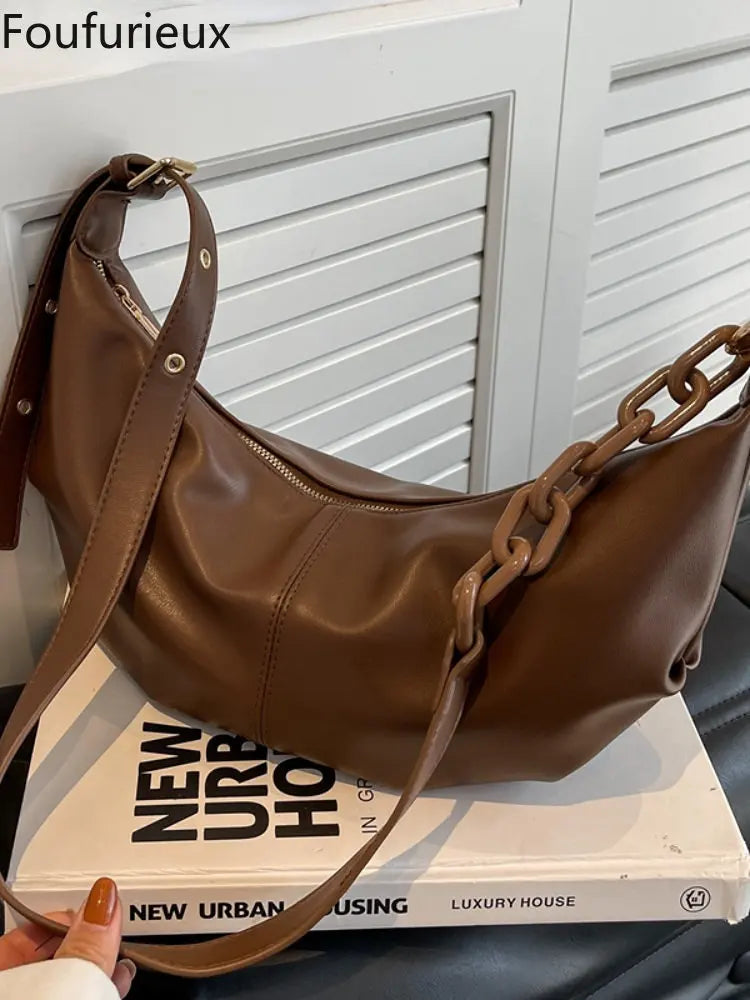 Foufurieux Soft Leather Handbags Vintage Crossbody Bags for Women