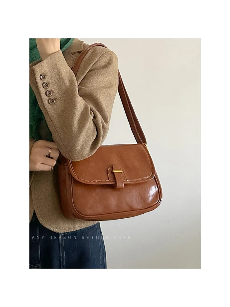 Foufurieux Women Shoulder Bags High Leather Crossbody Retro Flap Messenge