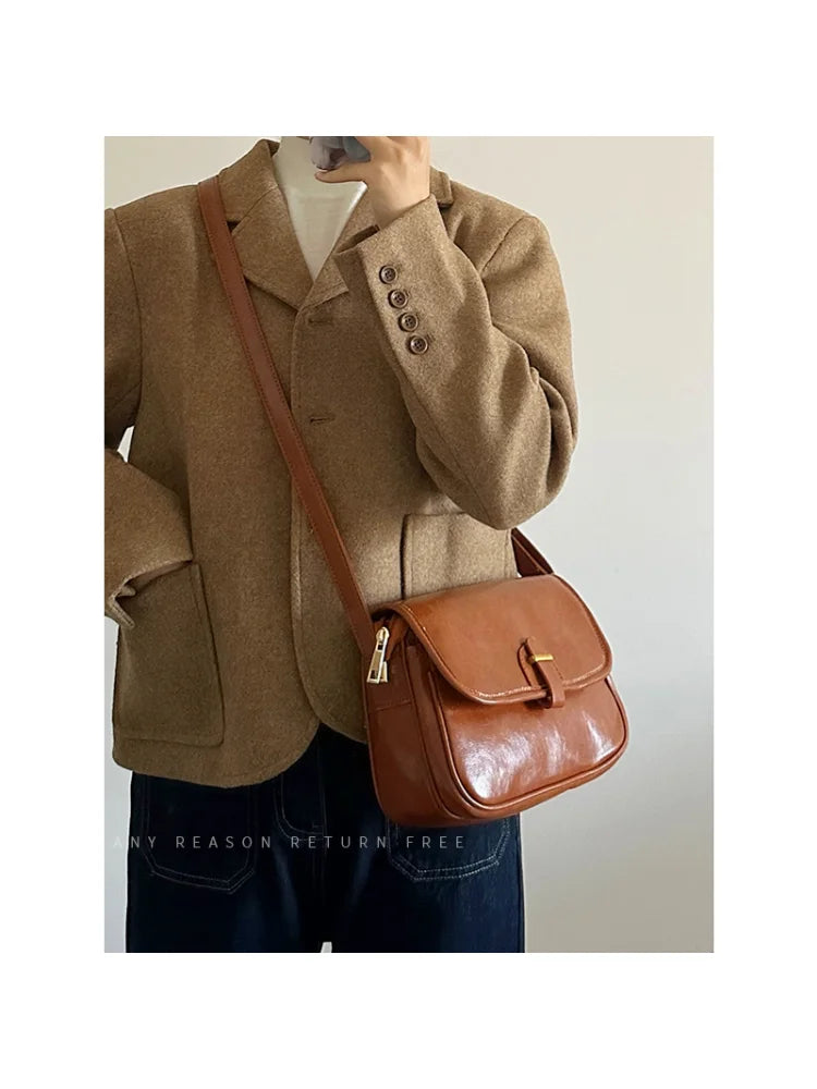Foufurieux Women Shoulder Bags High Leather Crossbody Retro Flap Messenge
